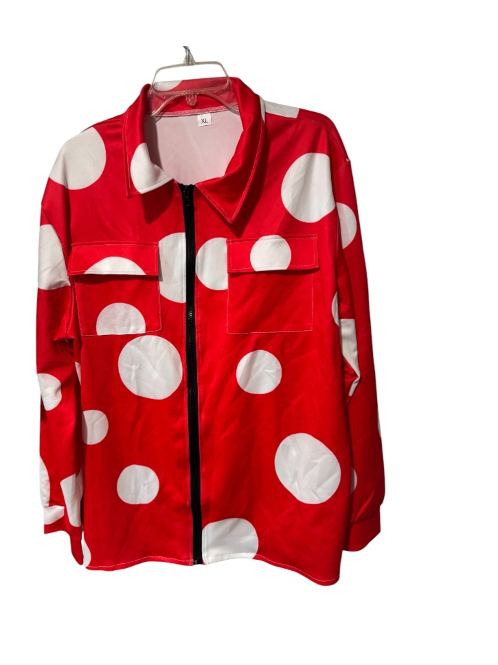 SUPER MUSHROOM Red Polka Dot Zip-Front  Halloween Costume shirt size XL